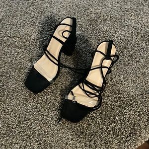 Black tie up block heels